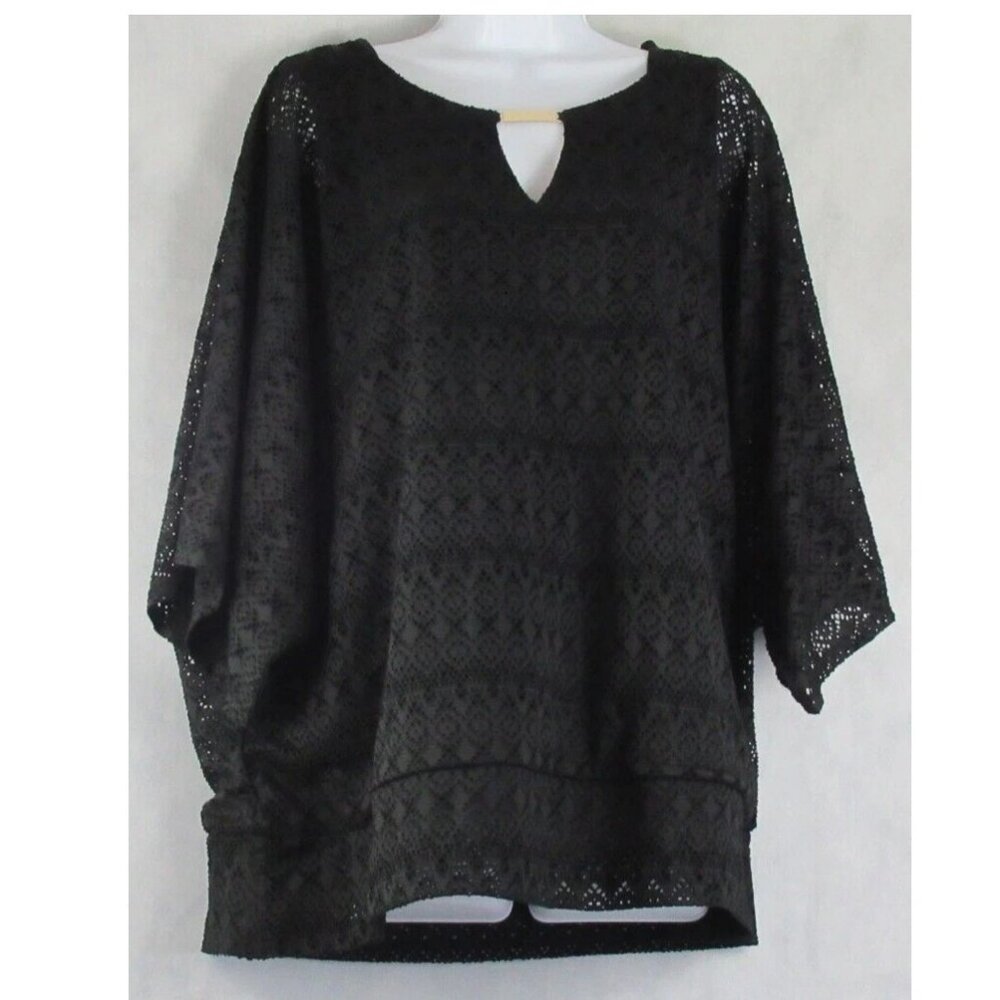 NWT JM Collection Women's Plus Size Crochet Poncho Top, Black, 3X
